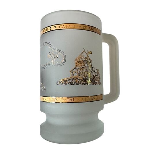 Catalina Island California Frosted Glass Beer Bar Mug Heavy 22K Gold Los Angeles - Picture 3 of 8